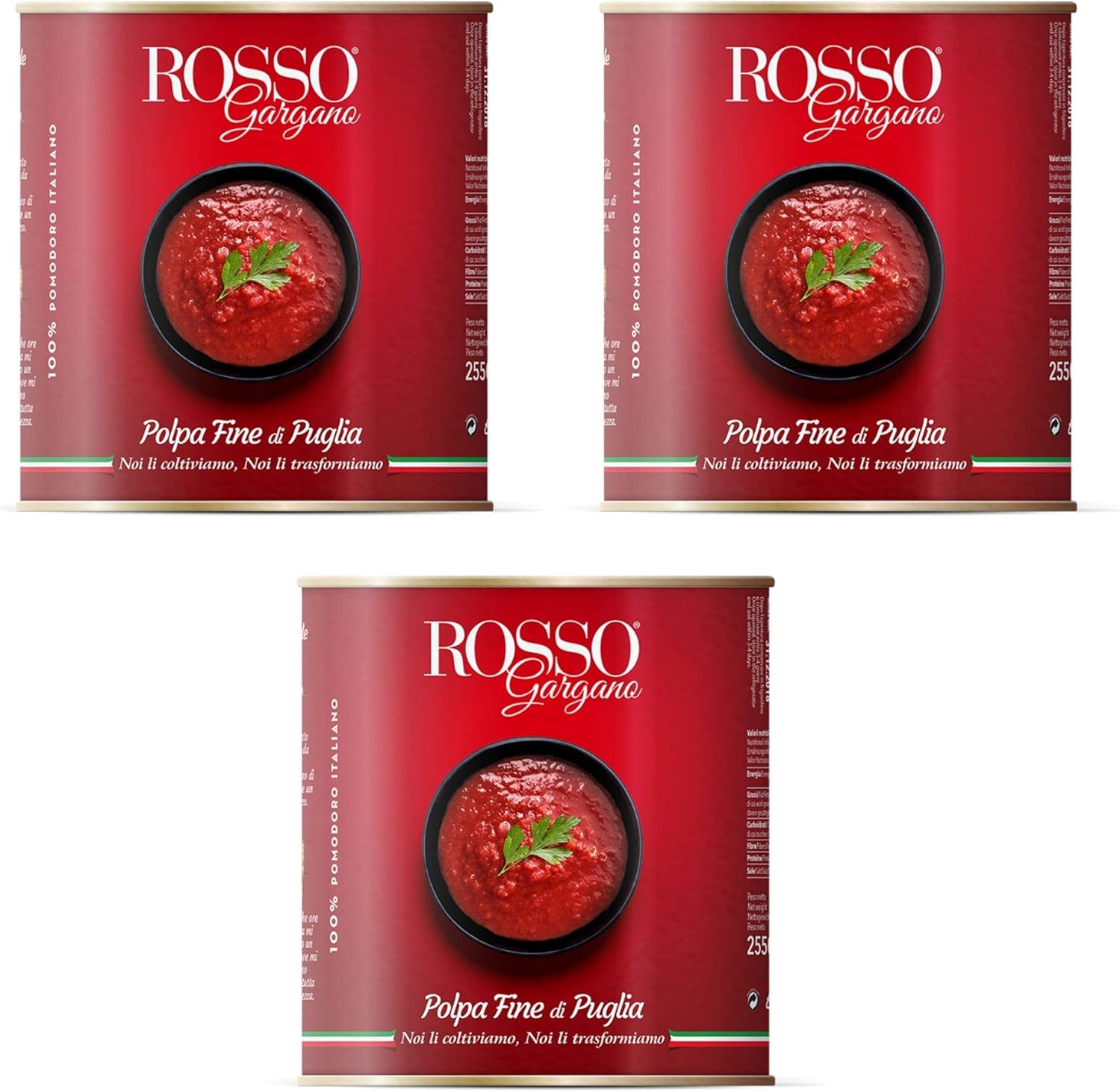 Rosso Gargano Polpa Fine Di Puglia Da Pomodori Pugliesi 3 Barattoli 4050 Gr