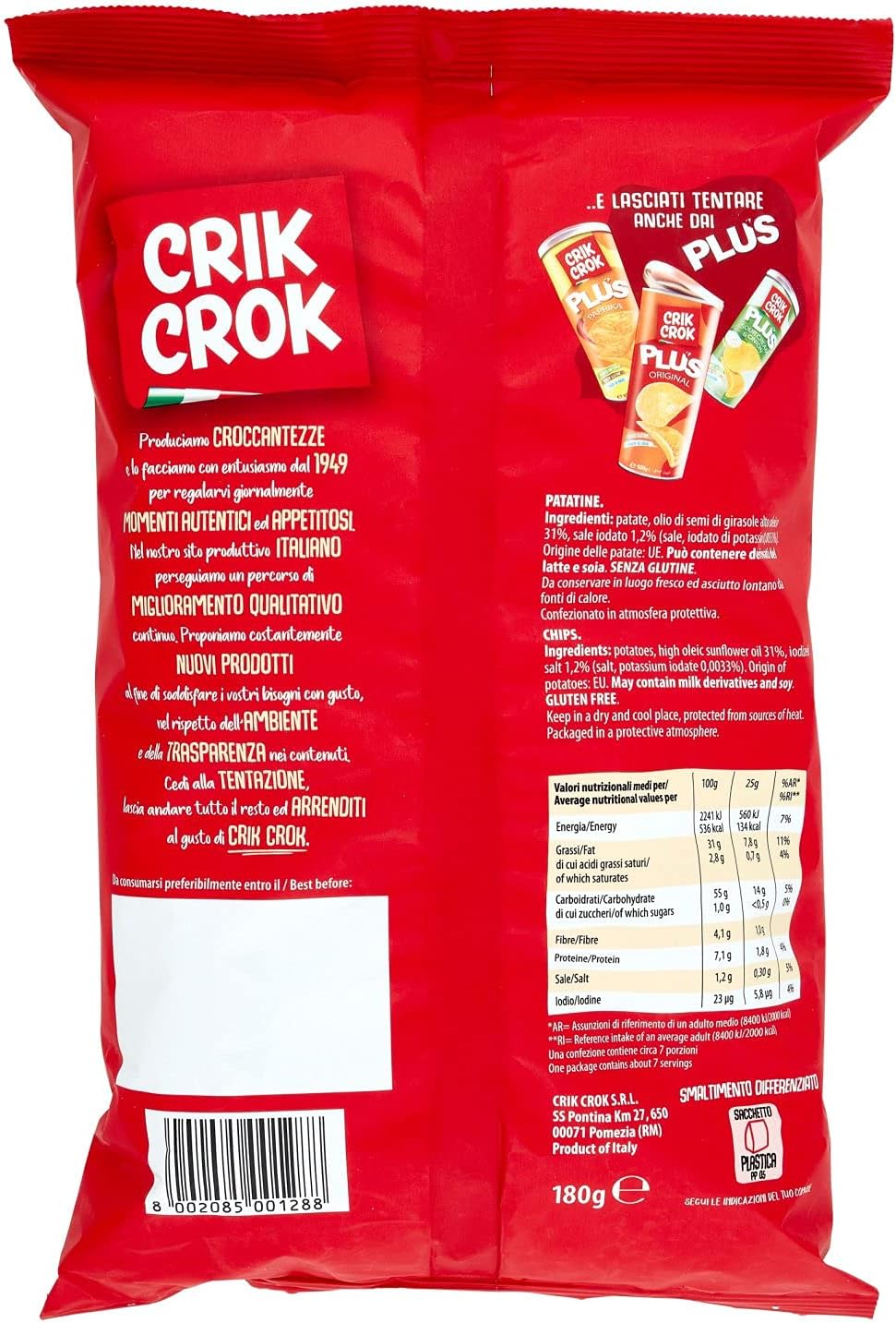 Crick Crock Patatine Senza Glutine, 180g