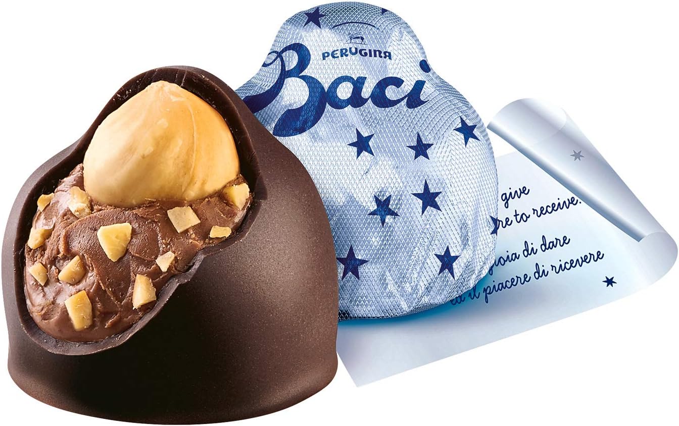 Baci Perugina Classico Cioccolatini Fondenti Ripieni al Gianduia e Nocciola Intera Tubo, 125 g