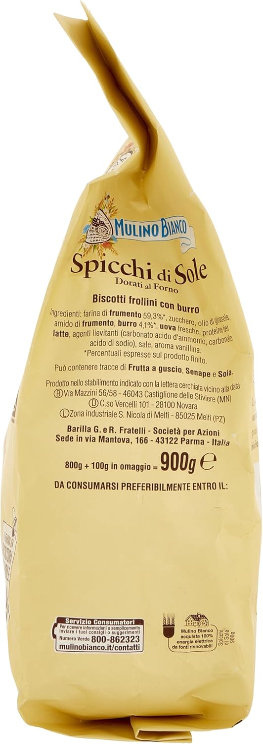 Mulino Bianco Biscotti Frollini Spicchi di Sole, Colazione Ricca di Gusto - 900 g