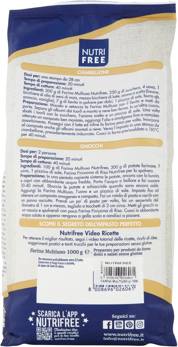 Nutri Free Farina Multiuso a Crudo- 3 Confezioni da 1000 g, Senza glutine, gusto originale