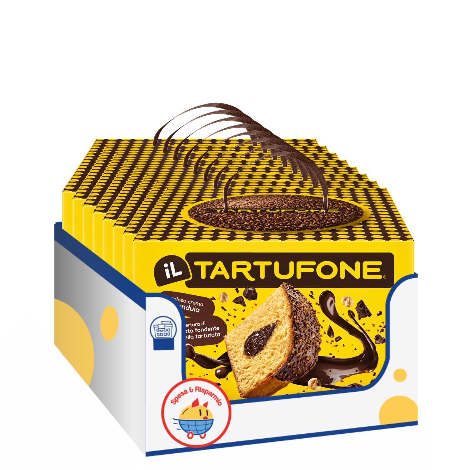 Motta Il Tartufone 750 g, Dolce Lievitato con Crema Gianduia, Copertura di Cioccolato Fondente e Granella – Variazioni 4/8/12 Pezzi (4 PEZZI)