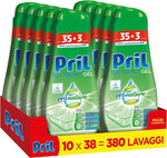 Pril Gel Green Tutto in 1, Detersivo Lavastoviglie in Gel di Origine Naturale, 10 Confezioni x 35+3 Lavaggi