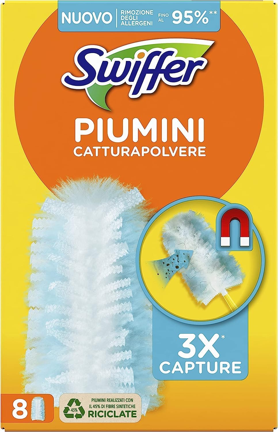 Procter & Gamble Swiffer Piumini Catturapolvere, 8 Piumini Duster, Cattura e Intrappola Polvere e Sporco, Raggiunge I Punti Più Difficili Della Casa, Ottimo Per I Peli Di Animali