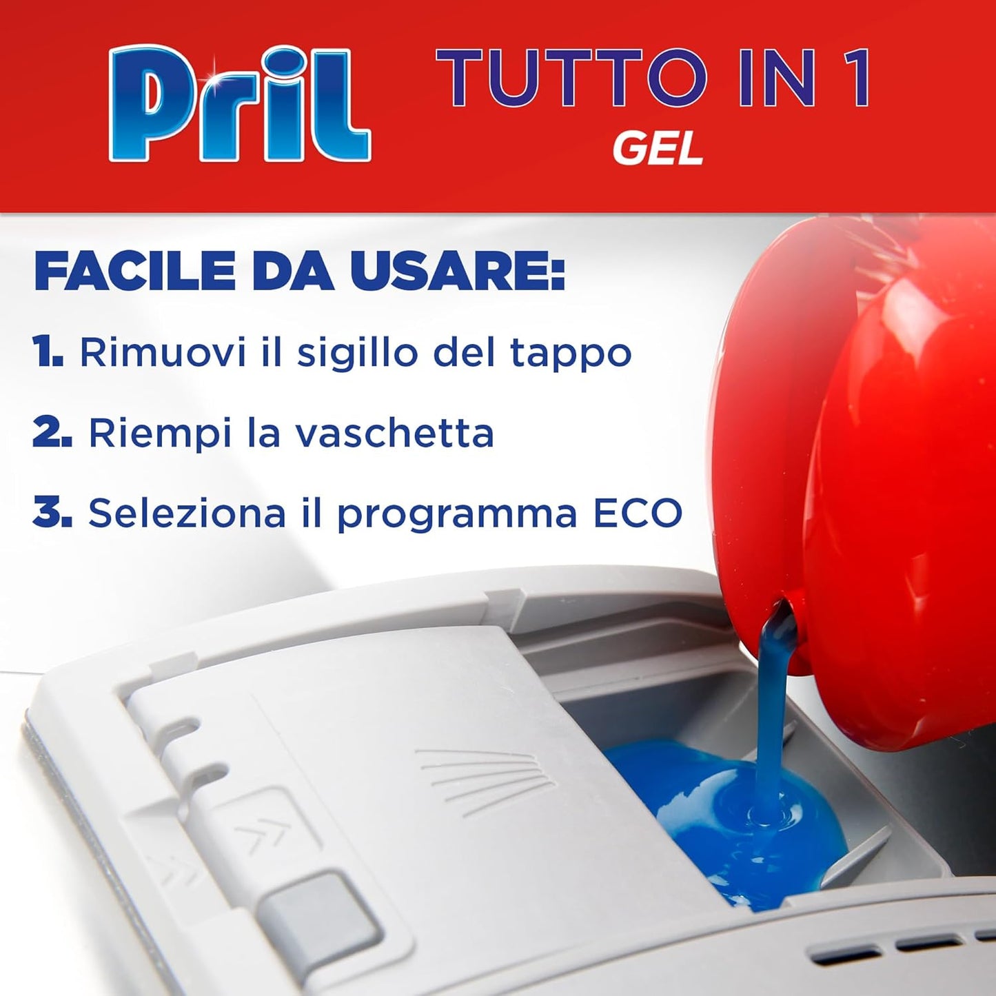 Pril Gel All in One Sciogli Grasso Detersivo Lavastoviglie Liquido Multi-Azione Sporco Difficile, Confezione da 35 lavaggi
