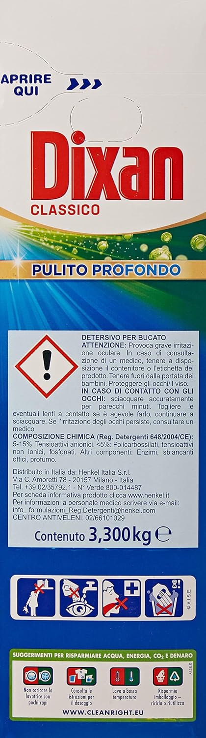 Dixan Classico Pulito Profondo, Detersivo Lavatrice polvere per eliminare le macchie ostinate, formato da 60 lavaggi