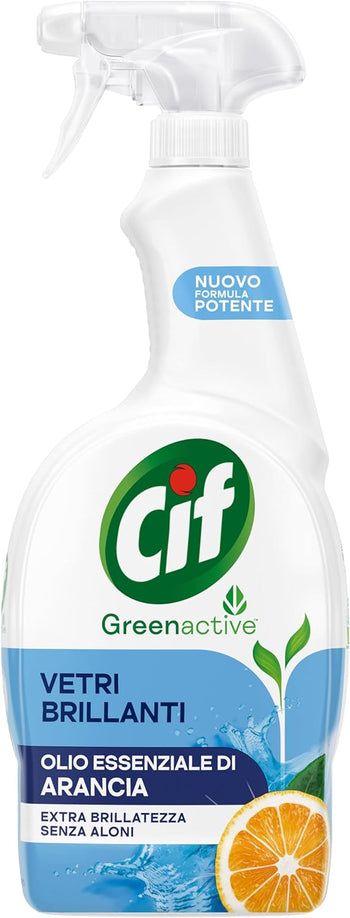 Cif Vetri Brillanti, Spray Vetri con Olio Essenziale di Arancia, 650 ml, Pulizia di Vetri e Superfici, Agenti Pulenti di Origine Naturale, Oli Essenziali, Non Lascia Residui Chimici Aggressivi