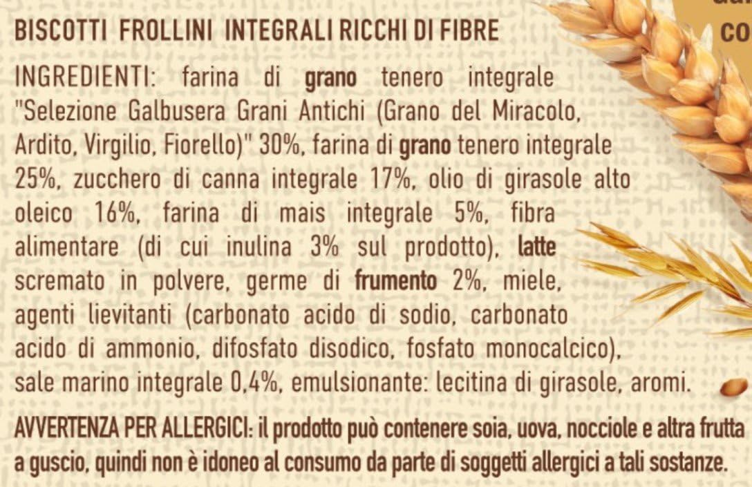 Galbusera Piu'Integrali Frollino con Zucchero di Canna Integrale, 330g