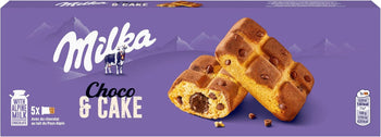 Milka, Cake & Cioc, Tortina Soffice e Golosa con Farcitura di Crema e Golose Pepite di Cioccolato al Latte Milka, con Latte Alpino, Cacao Sostenibile, 175g (5 merende da 35g)