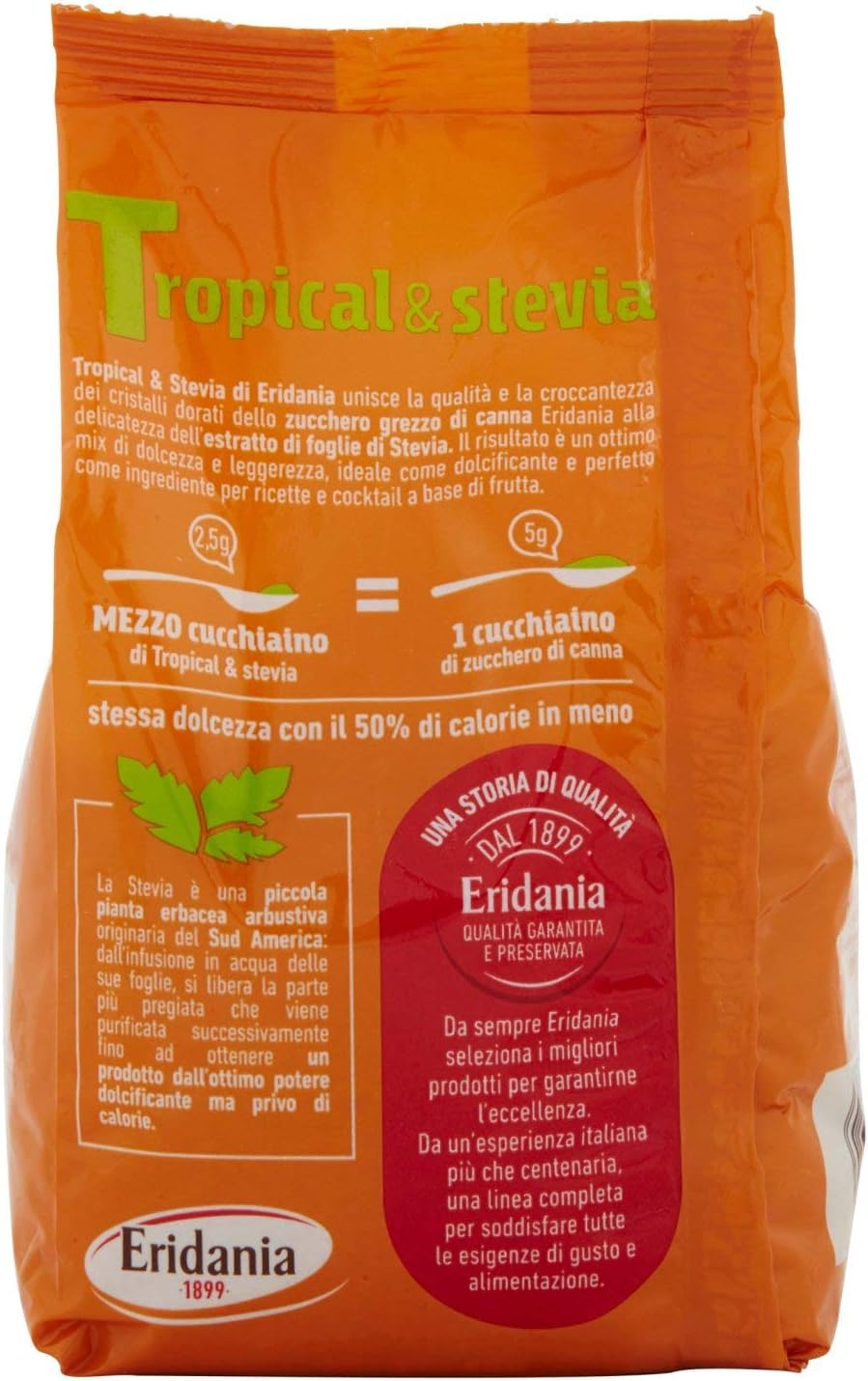Eridania Zucchero di Pura Canna, Tropical e Stevia, 500g