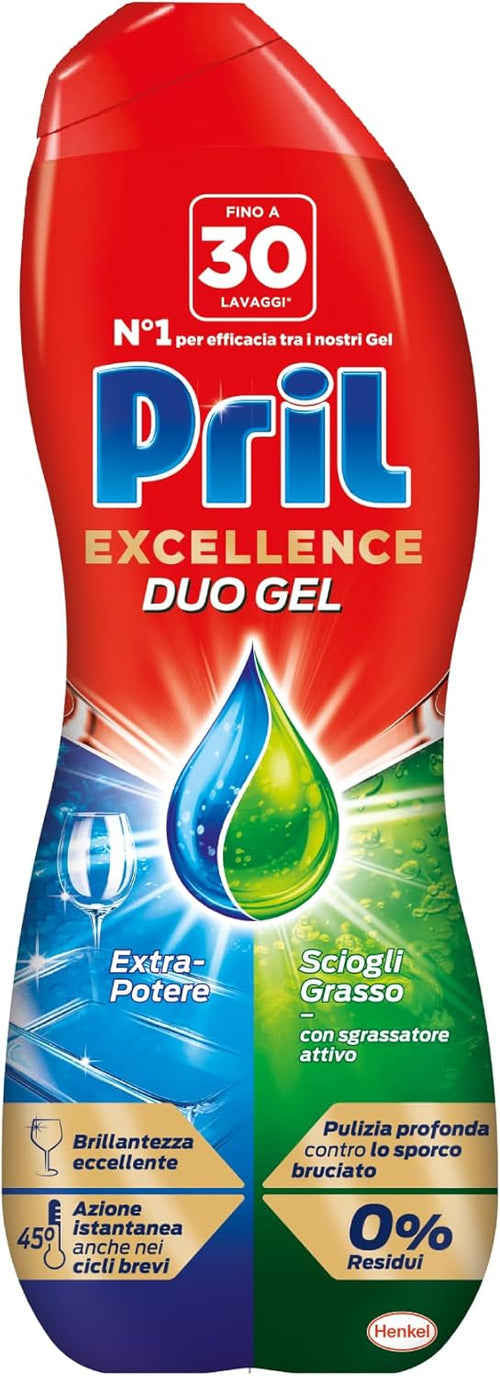 Pril Excellence Duo Gel Detersivo Lavastoviglie Gel, Confezione da 30 Lavaggi