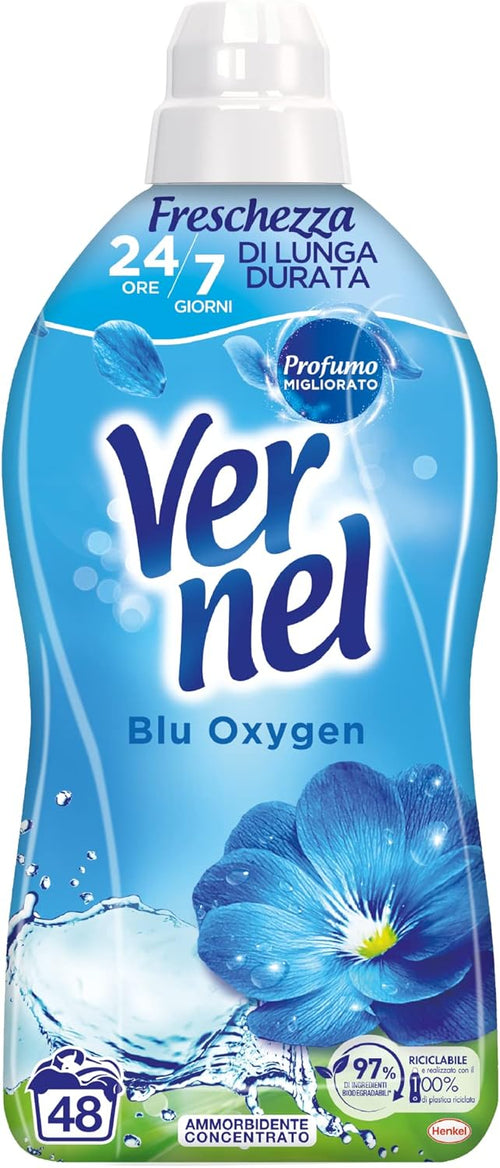 Vernel Blu Oxygen Ammorbidente Lavatrice Concentrato Profumato, Intensa Freschezza e Morbidezza, confezione da 1,2 litri