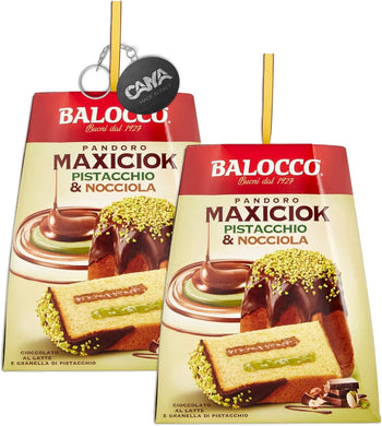 2X Balocco, Pandoro MaxiCiok con Granella di Pistacchio, Nocciole e Cioccolato a Latte 800 g con Portachiavi RASPADA [2 Pezzi]