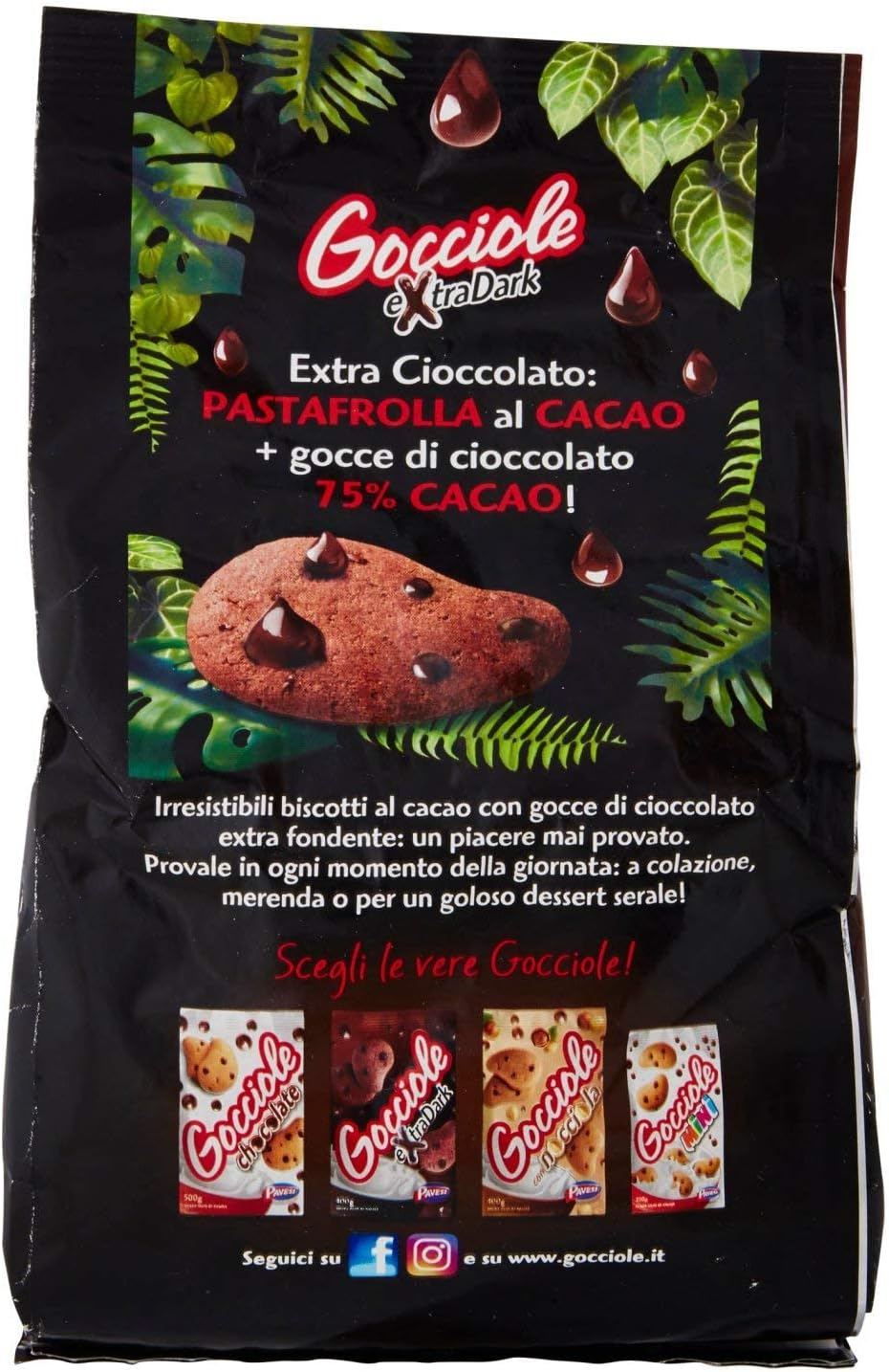 Pacco Convenienza X6 Pavesi Biscotti Frollini Gocciole Extra Dark con Cioccolato Fondente, 400g