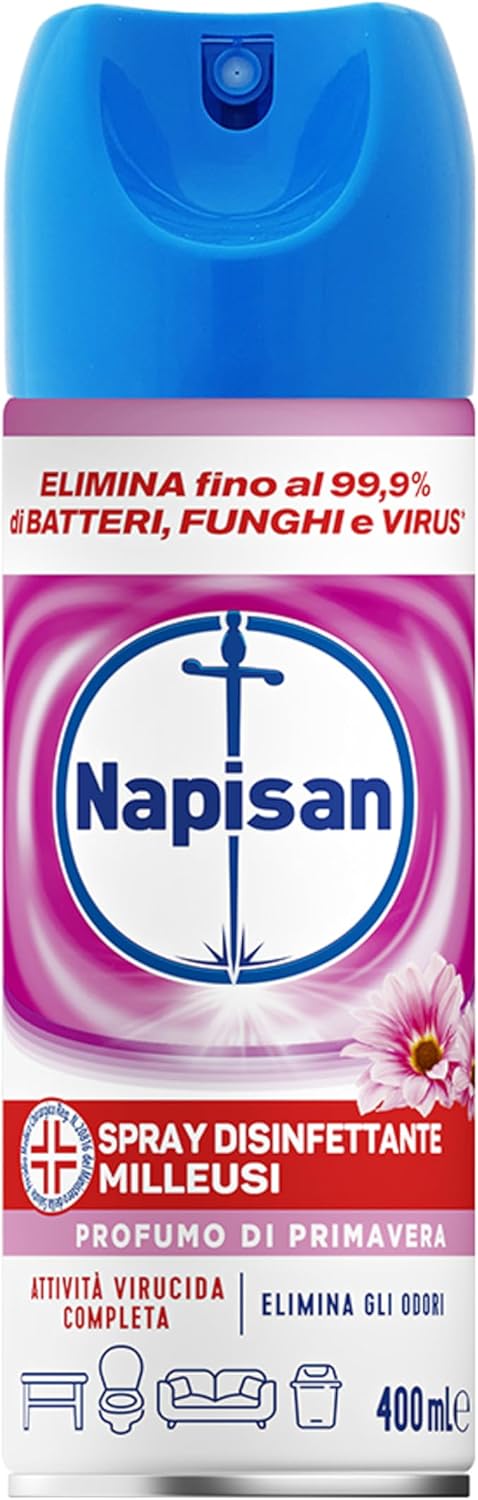 Napisan Spray Disinfettante Milleusi, per Tessuti e Superfici, Fragranza Profumo di Primavera, Spray da 400ml