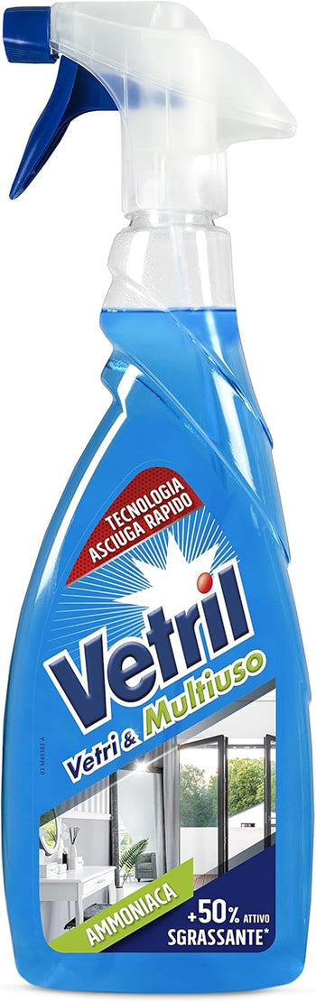 Vetril - Detergente Spray Superfici con Ammoniaca, Azione Sgrassante e Brillantezza Senza Aloni, 650 ml