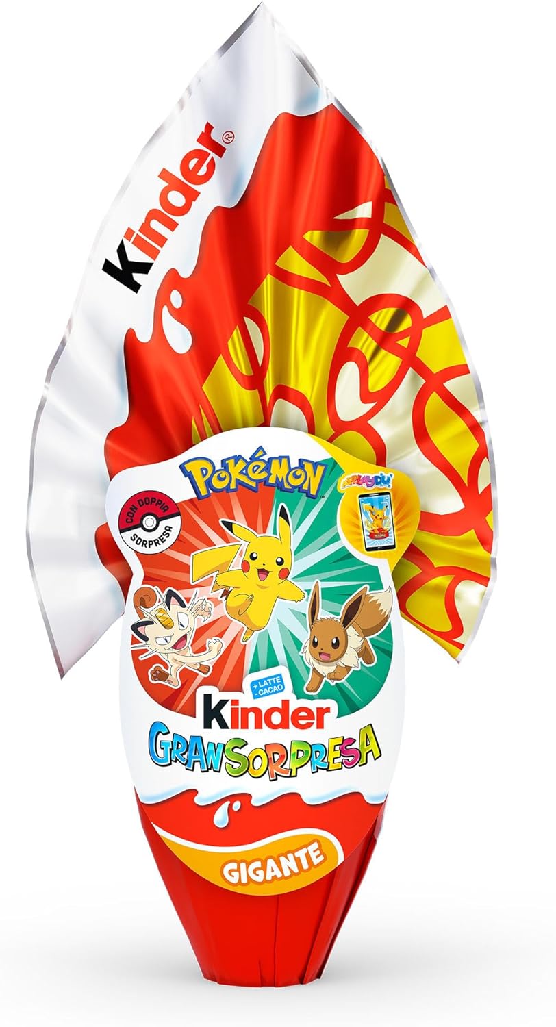 Kinder GranSorpresa Gigante Pokemon, Uovo di Pasqua Kinder 2026 di Finissimo Cioccolato al Latte con Doppia Sorpresa Pokemon, 320 g