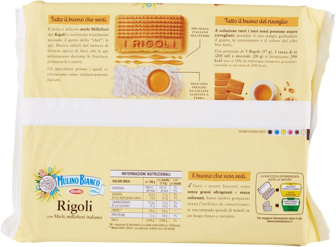 3X Mulino Bianco Rigoli Biscotti Frollini con Miele Millefiori Italiano Maxi Formato 800g [3 Confezioni]