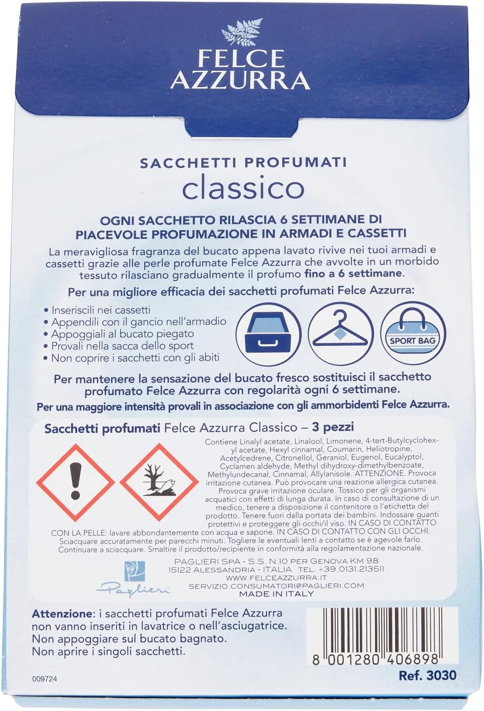 Felce Azzurra- Profumatore per Cassetti Classico, Profumo Duraturo per 6 Settimane - 40 gr