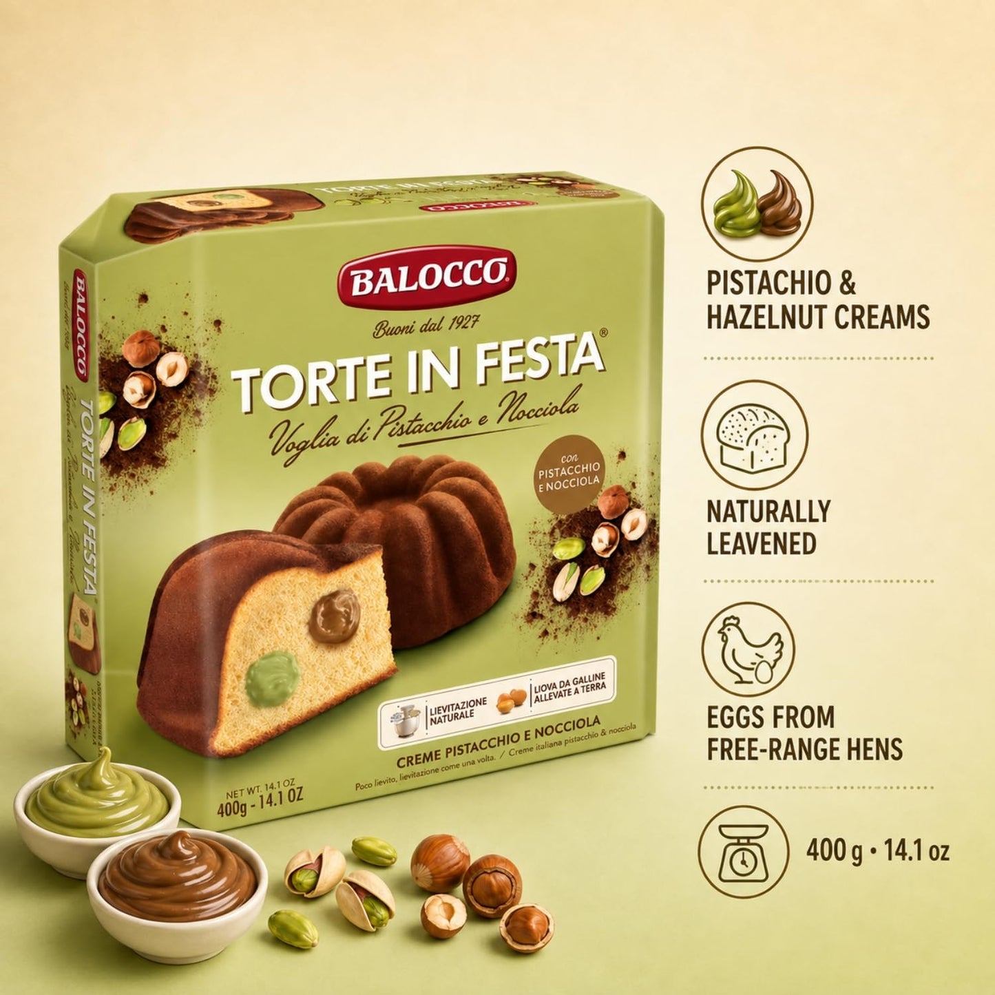 Balocco Torta Pistacchio e Nocciola, 400g