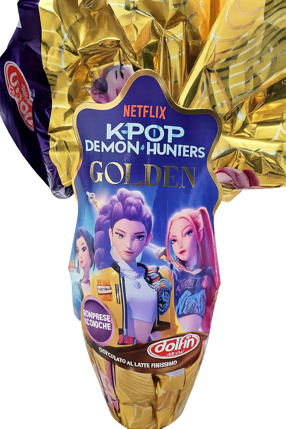 Dolfin Uovo di Pasqua Netflix K-Pop Demon Hunters Golden 250 g Finissimo Cioccolato al Latte Senza Glutine con Sorprese Iconiche Idea Regalo Pasquale per Fan e Collezionisti