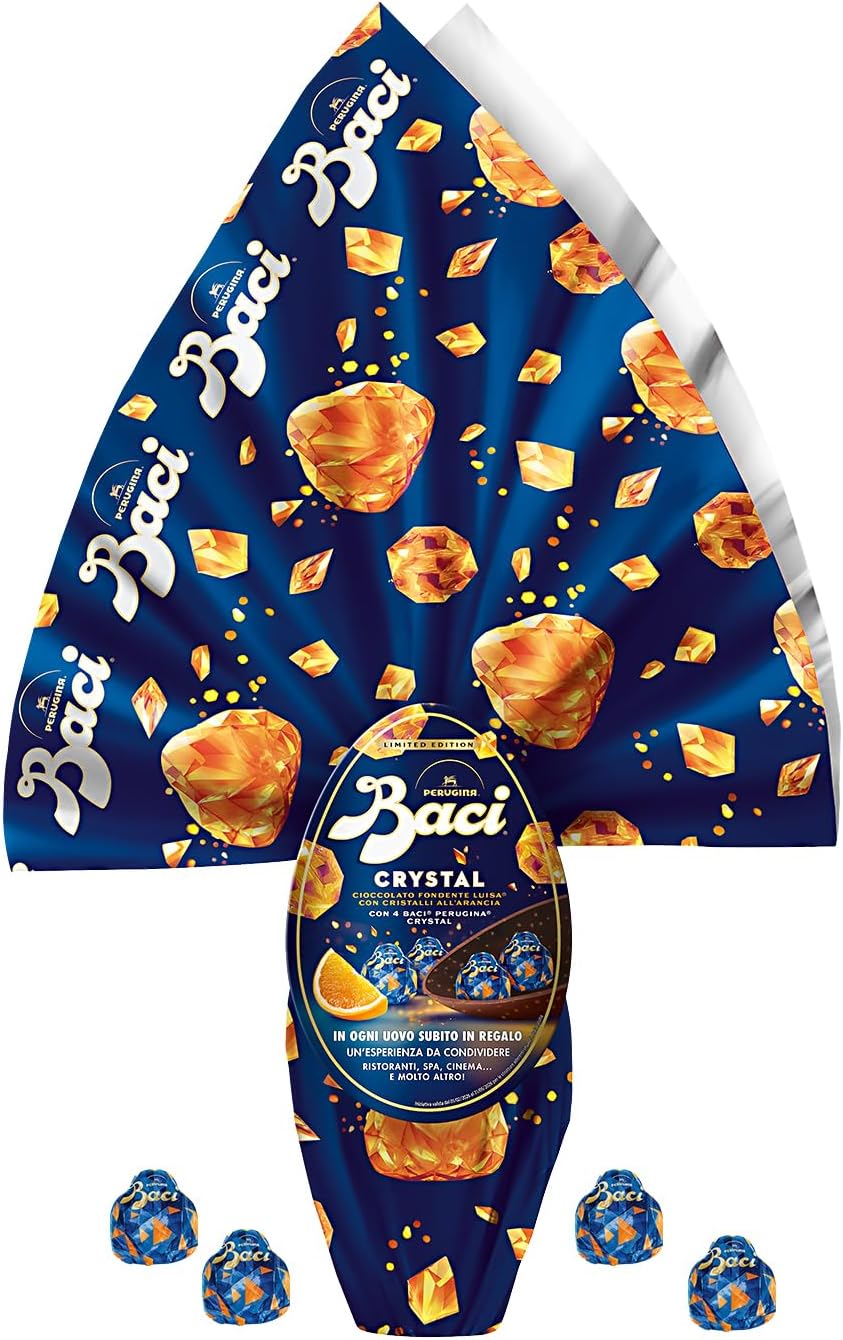 BACI PERUGINA Uovo di Pasqua 2026 Cioccolato all'Arancia Crystal con Sorpresa e 4 Cioccolatini 265g