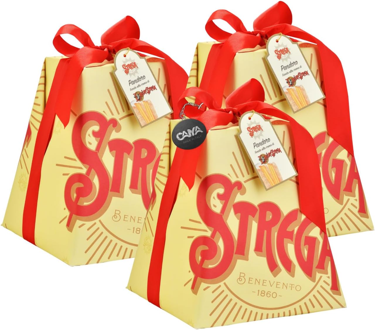 3X Strega Alberti Pandoro Soffice Farcito con Crema al Liquore Strega 1kg (2023) [3 Pandori]