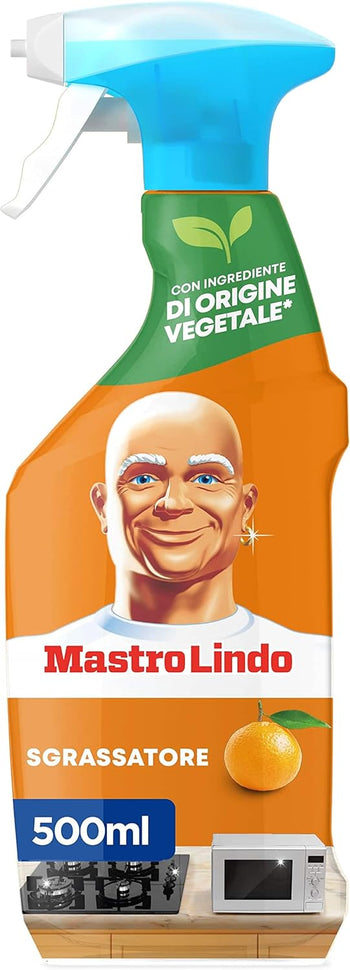 Mastro Lindo Detersivo Sgrassatore Spray Cucina, 1 Confezione (500ml), Fragranza Agrumi, Rimuove Fino al 100% di Sporco e Bruciato, Zero Graffi, Ingredienti di Origine Vegetale