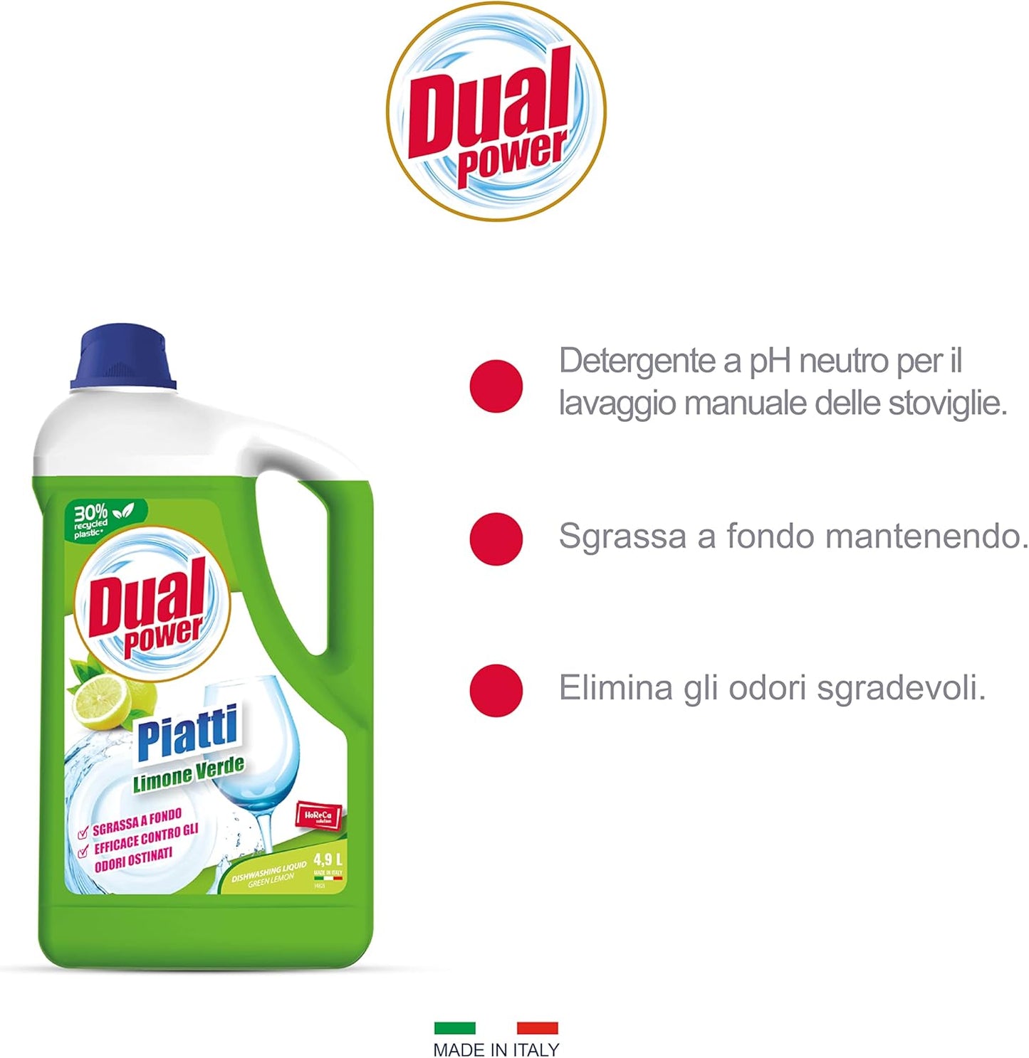 Dual Power Detergente HACCP per Lavaggio Manuale dei Piatti - Sgrassa a fondo, Fomato Professionale da 4,9 Litri - Limone Verde