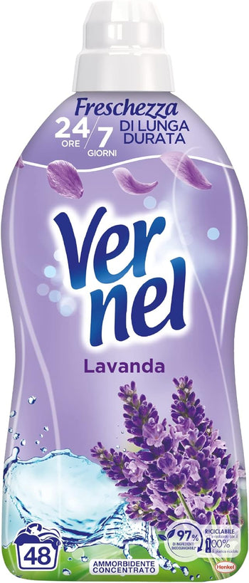 Vernel Lavanda Ammorbidente Lavatrice Concentrato Profumato, Intensa Freschezza e Morbidezza, confezione da 1,2 litri