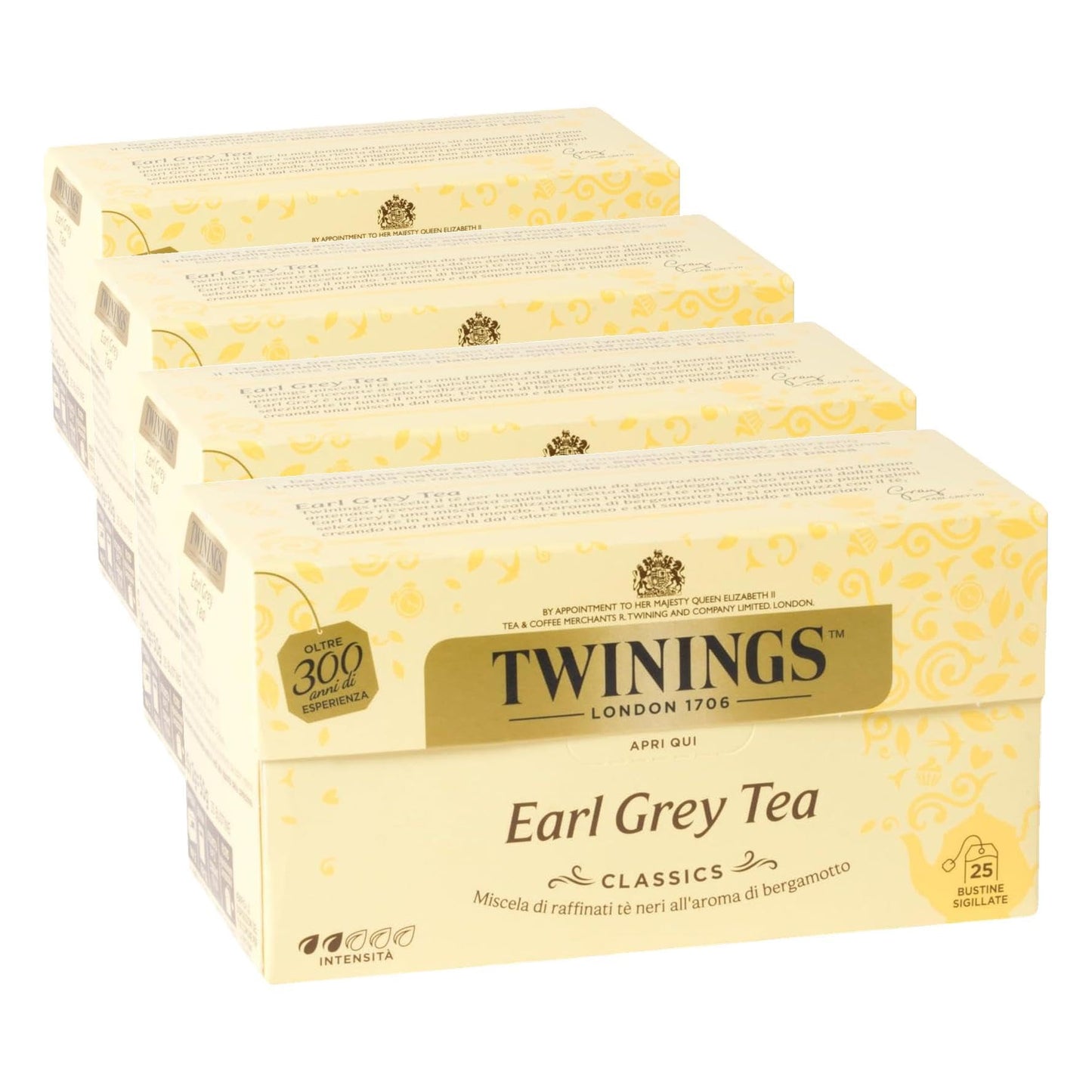 Twinings, Earl Grey Tea, Tè Nero con Aroma Bergamotto, 25 Filtri (Confezione da 4)