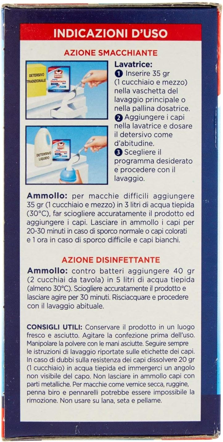 Omino Bianco - Additivo Disinfettante, Polvere Battericida e Virucida per bucato - 3 pezzi da 450 g [1350 g]