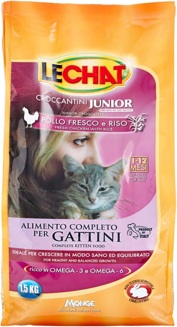 Monge NGE079 Crocchette Gattini lechat Kitten 1.5 kg con Pollo e Omega 3, Neutro, 1500 unità
