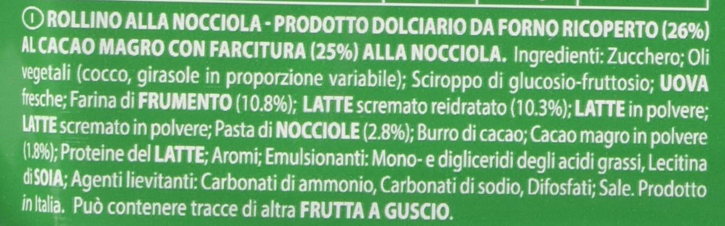 Balconi Rollino Nocciola - 222 gr, Confezione da 20 Pacchi da 6 Merendine