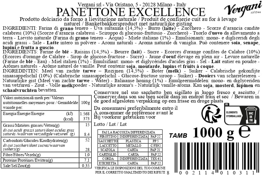 Vergani Panettone Classico Tamburello 1000g