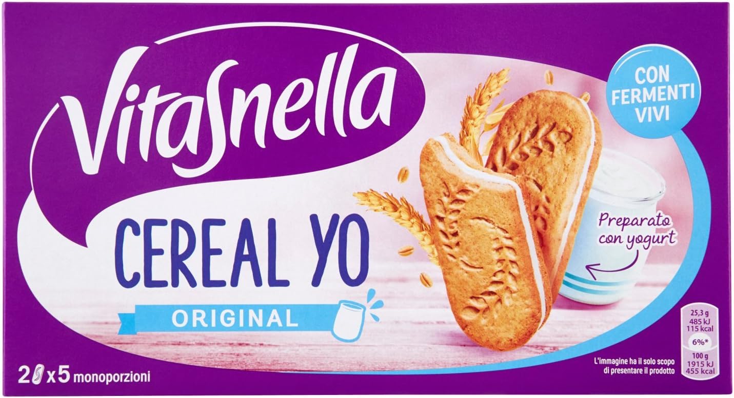 VitaSnella - Biscotti Cereal-Yo, ai cereali, con fermenti vivi e fibre - 6 confezioni da 5 monoporzioni [30 monoporzioni]