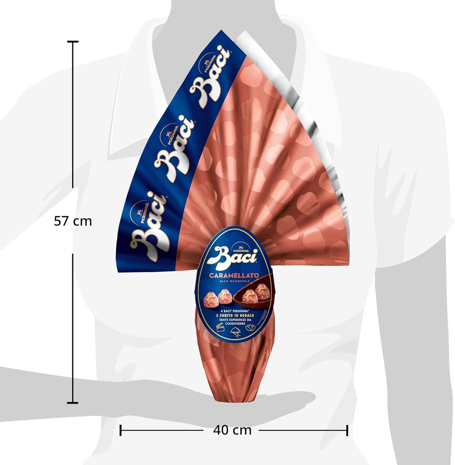 BACI PERUGINA Uovo di Pasqua 2025 Cioccolato Caramellato alle Mandorle con Sorpresa e 4 Cioccolatini 265g