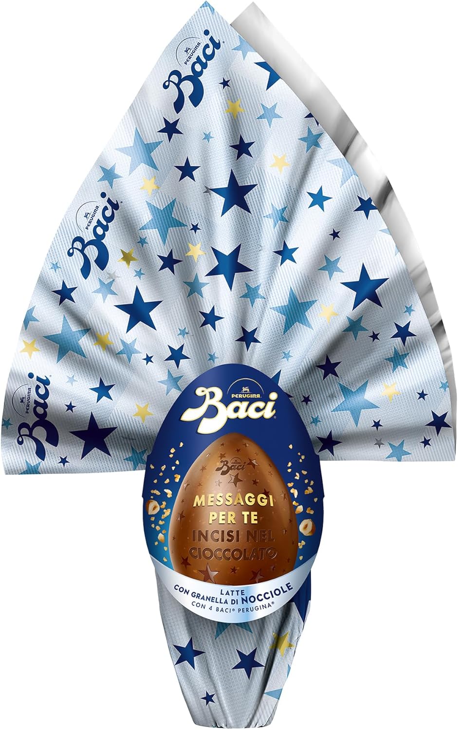 BACI PERUGINA Uovo di Pasqua 2025 Cioccolato al Latte Inciso con granella di Nocciole e 4 Cioccolatini 310g