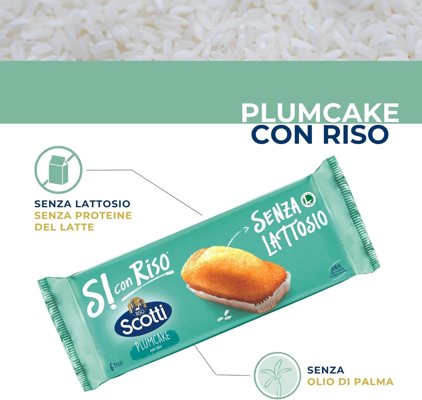 Si con Riso - Plumcake con Riso - Merendine Senza Lattosio, Senza Olio di Palma - 6 Monoporzioni