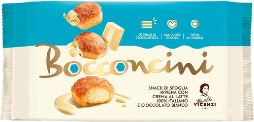 Matilde Vicenzi - Bocconcini di Pasta Sfoglia, Croccanti e Delicati, Snack Dolce di Raffinata Pasticceria Ripieno di Crema al Latte e Cioccolato Bianco, Confezione da 100 gr