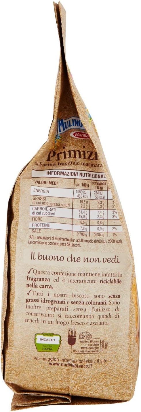 Mulino Bianco Biscotti Frollini Primizie, Colazione Ricca di Gusto - 700 gr