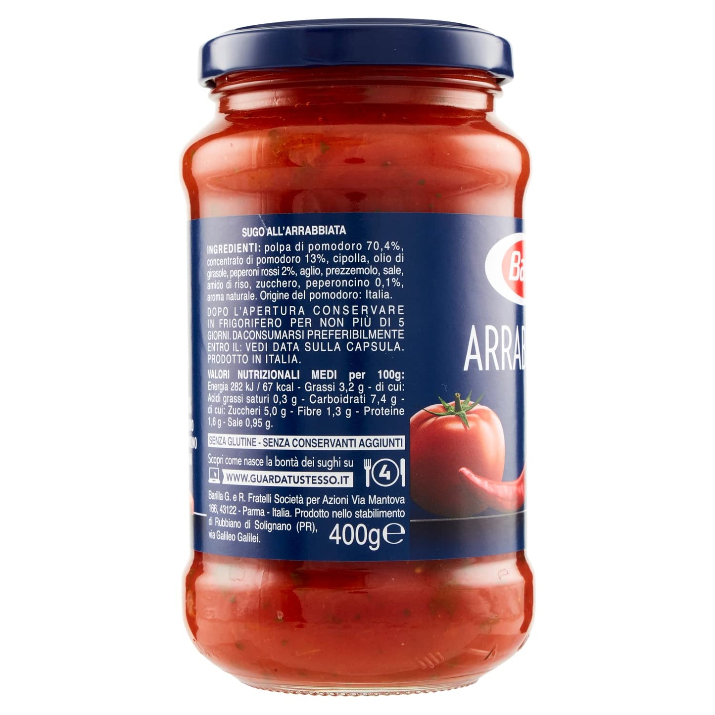 Barilla Sugo Arrabbiata con Pomodoro e Peperoncini Italiani, Sugo Pronto Senza Glutine e Senza Conservanti Aggiunti, 400 g (Confezione da 10)