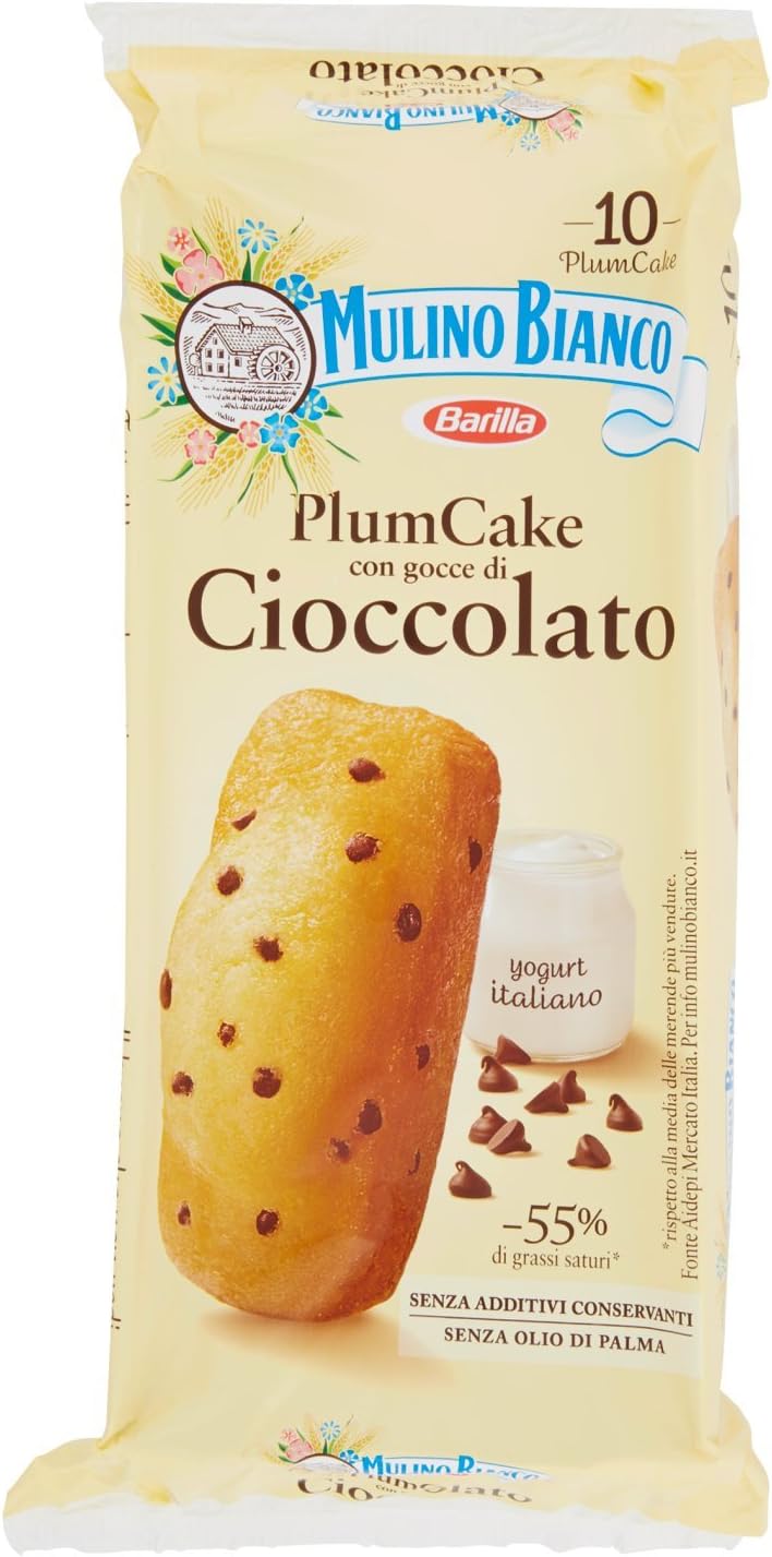 Mulino Bianco Merendine Plumcake con Gocce di Cioccolato, Snack Dolce per la Merenda - 350 g