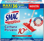 Smac Express - Panni Cattura Polvere 10+, Compatibili con Ogni Scopa, 40 Panni, Cattura e Trattiene Polvere, Sporco e Batteri, Tutti i Pavimenti e Superfici, Sostenibile, Maxi Formato, 36+4 Panni