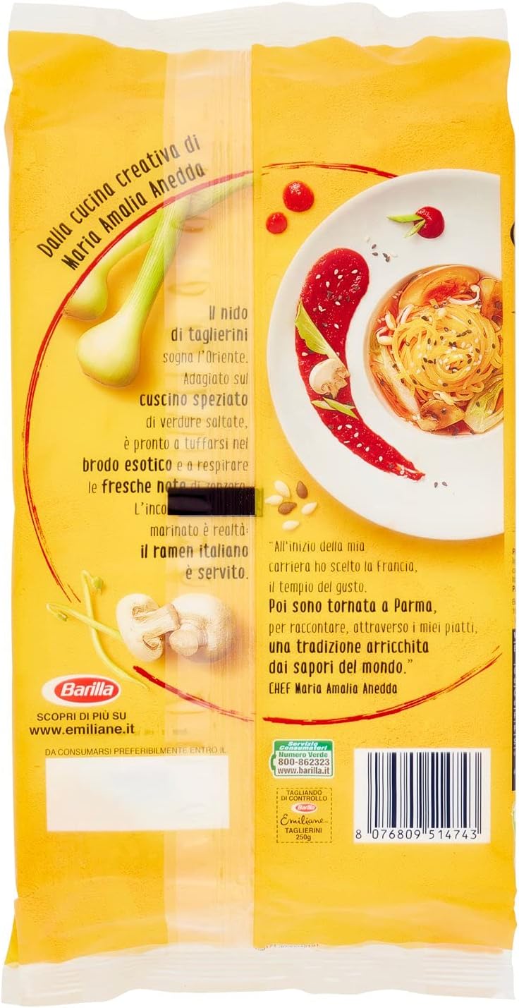 Barilla Le Emiliane Taglierini all'Uovo con Uova Fresche, Pasta dalla Sfoglia Porosa e Delicata, 250g