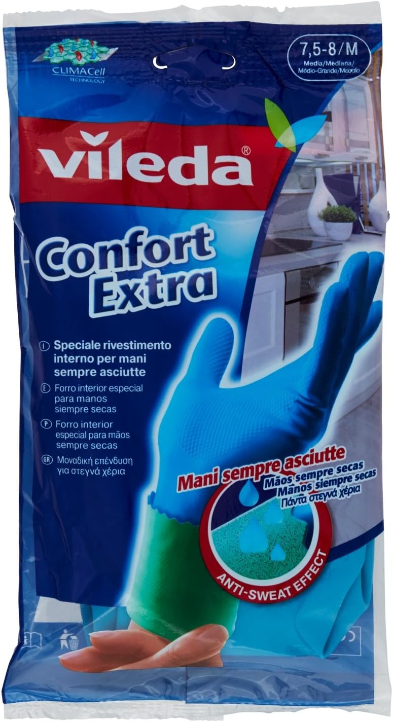 Vileda Comfort and Care - Guanti in gomma con lozione camomilla, taglia M, 1 paio