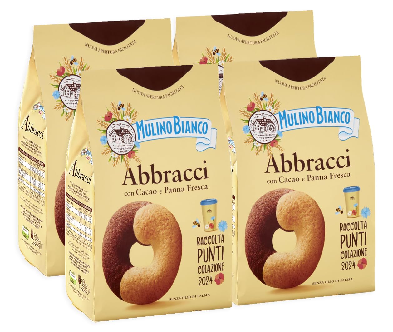 4X Mulino Bianco Abbracci Biscotti con Cacao e Panna Fresca 350g