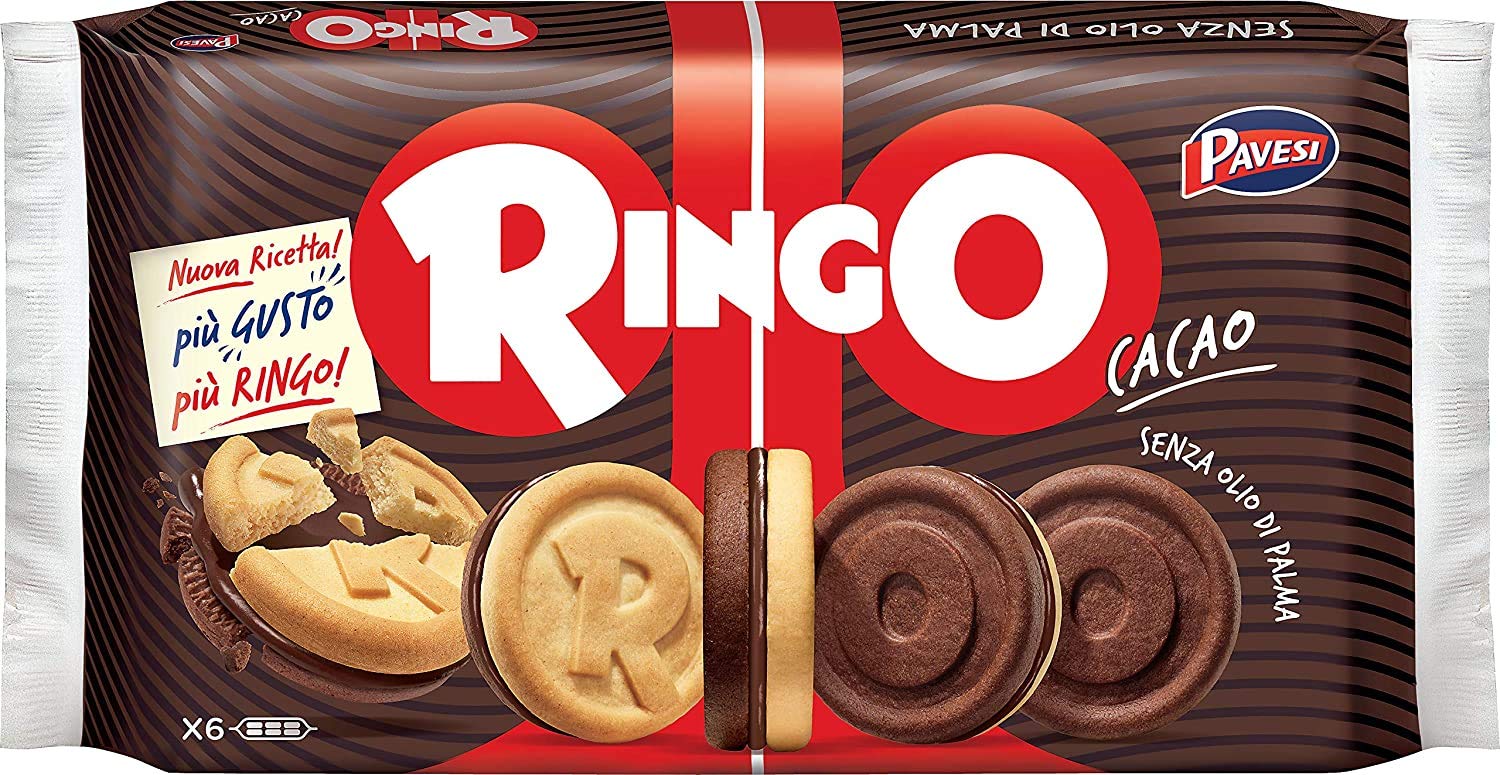 Pavesi Ringo Biscotti Farciti con Crema al Gusto Cacao per Colazione o Gustoso Snack - Confezione da 330 g