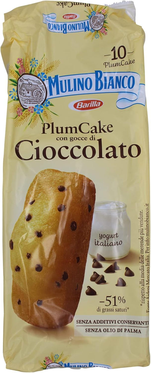 Mulino Bianco Merendine Plumcake con Gocce di Cioccolato, Snack Dolce per la Merenda - 155 g