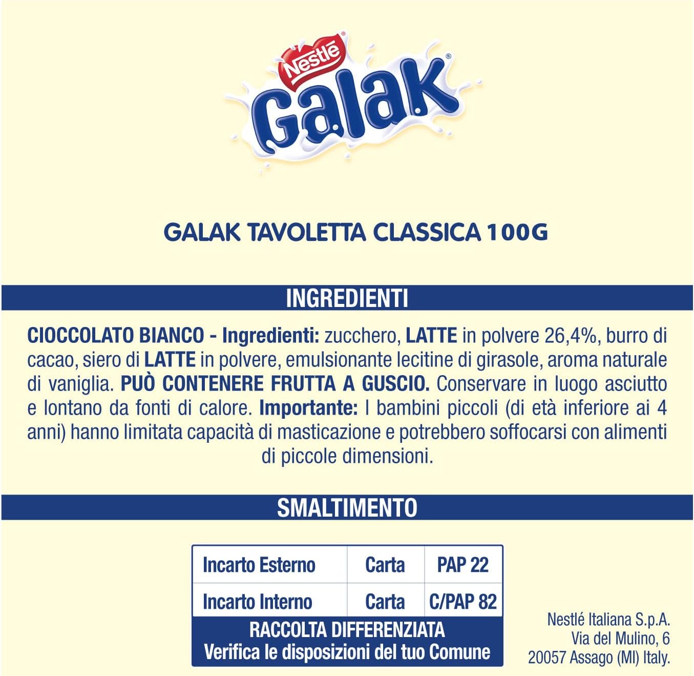 Pacco Convenienza X12 Galak Tavoletta di Cioccolato Bianco, 12 x 100g